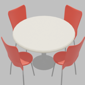 カフェチェア赤＆丸テーブル